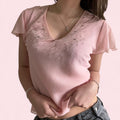 Pink v neck mesh top  image 0