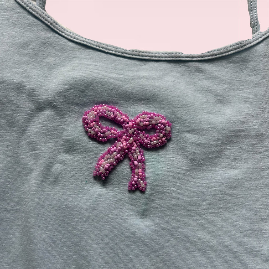 Blue embroidered bow cami