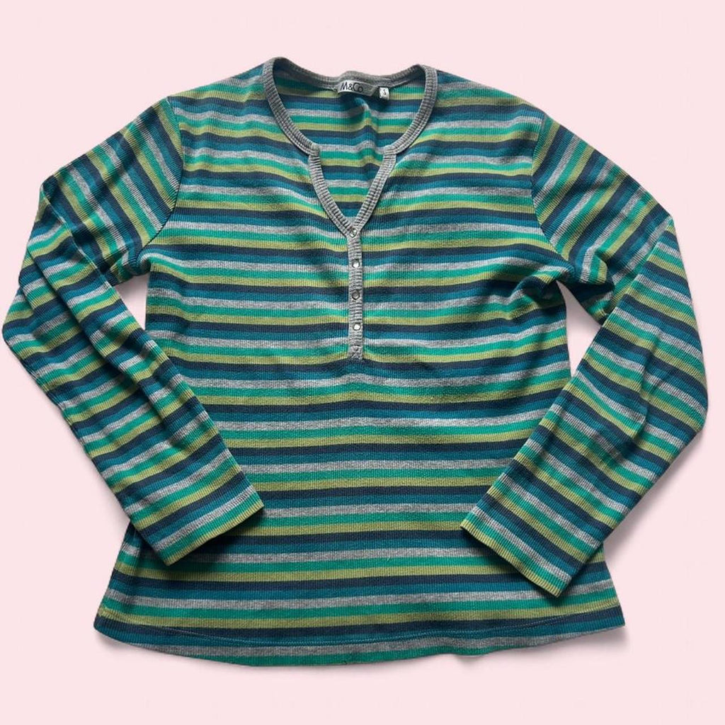 Green and blue striped top