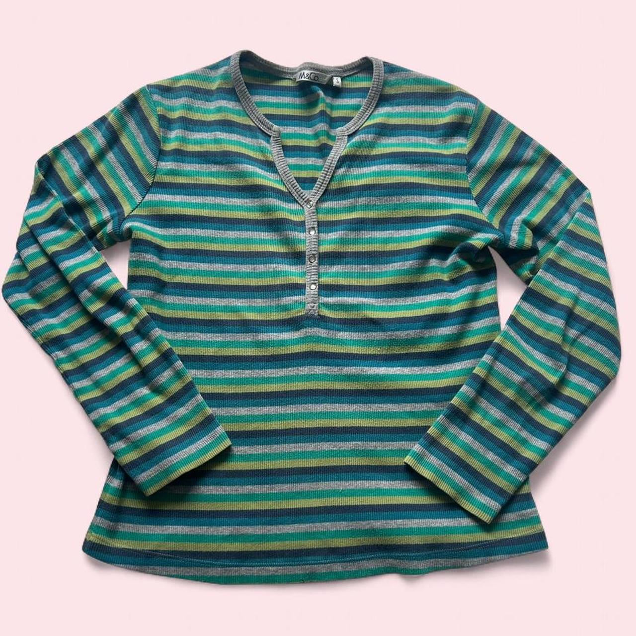 Green and blue striped top