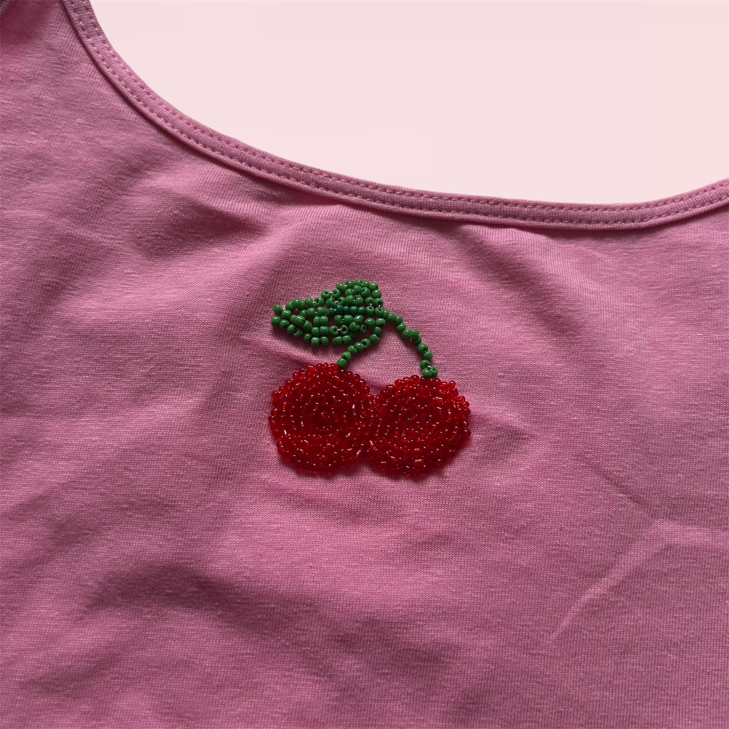 Pink embroidered cherry cami