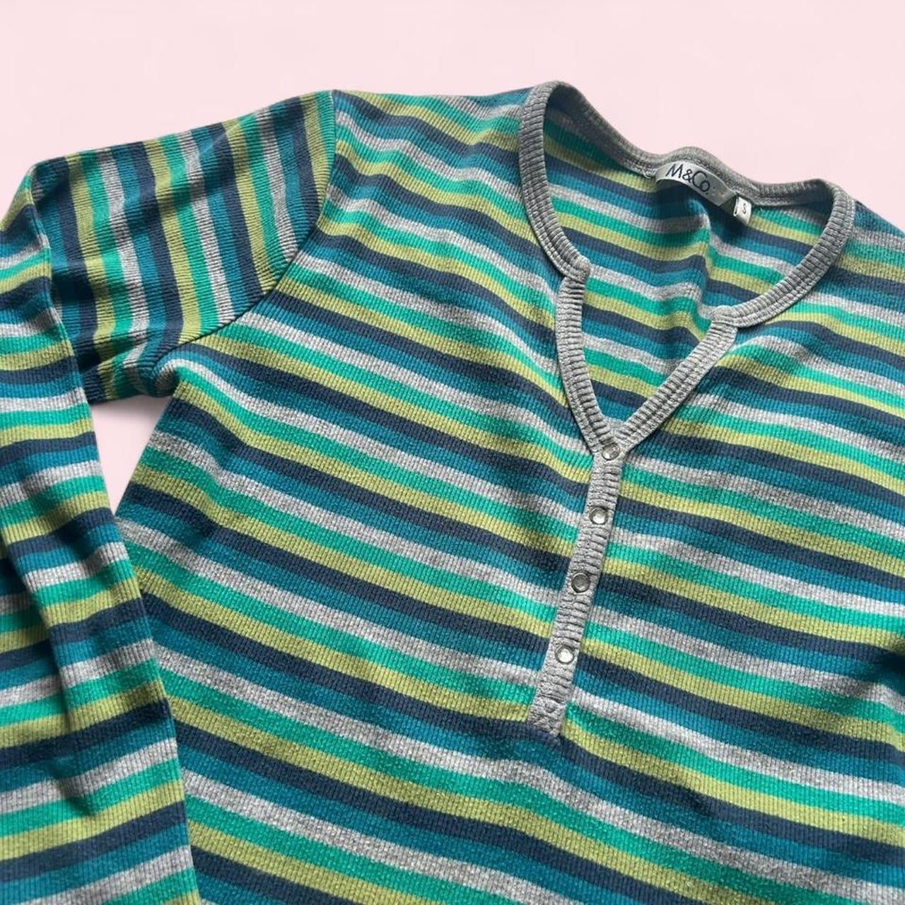 Green and blue striped top