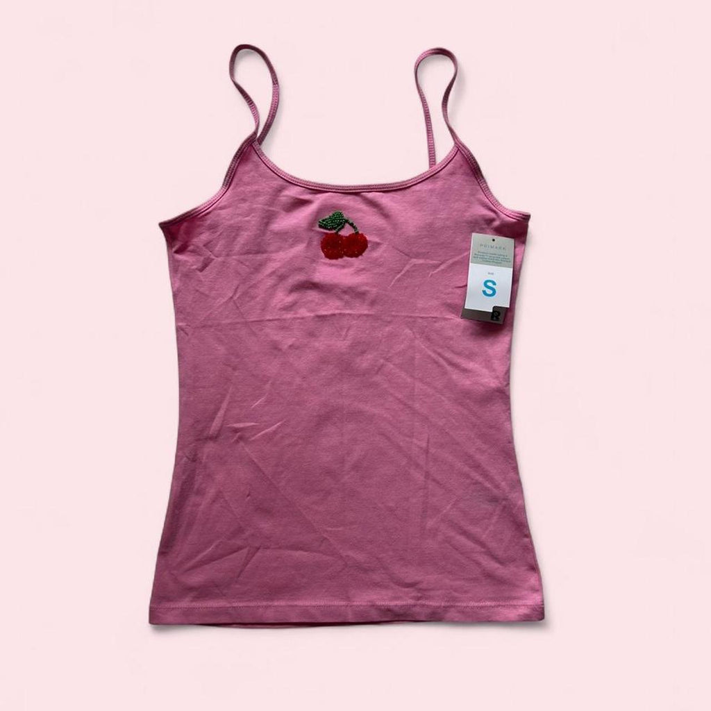 Pink embroidered cherry cami