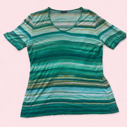Blue and green striped t-shirt