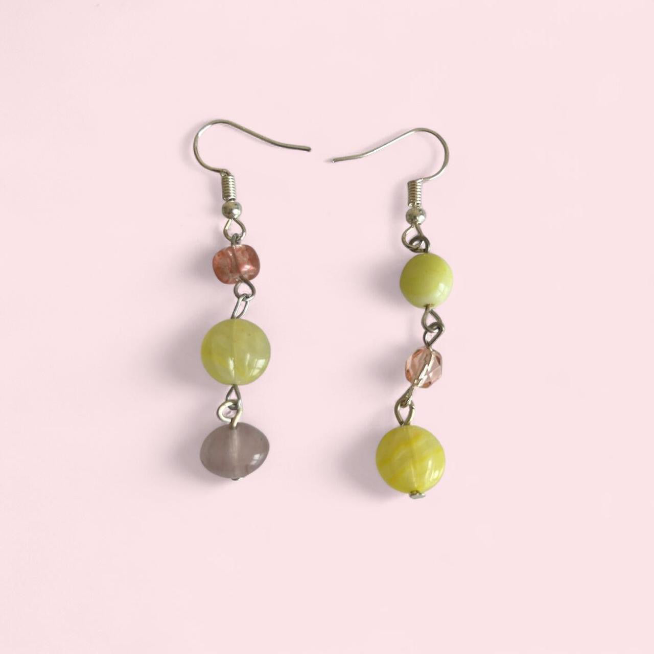 Pink and green glass bead earrings  image 0