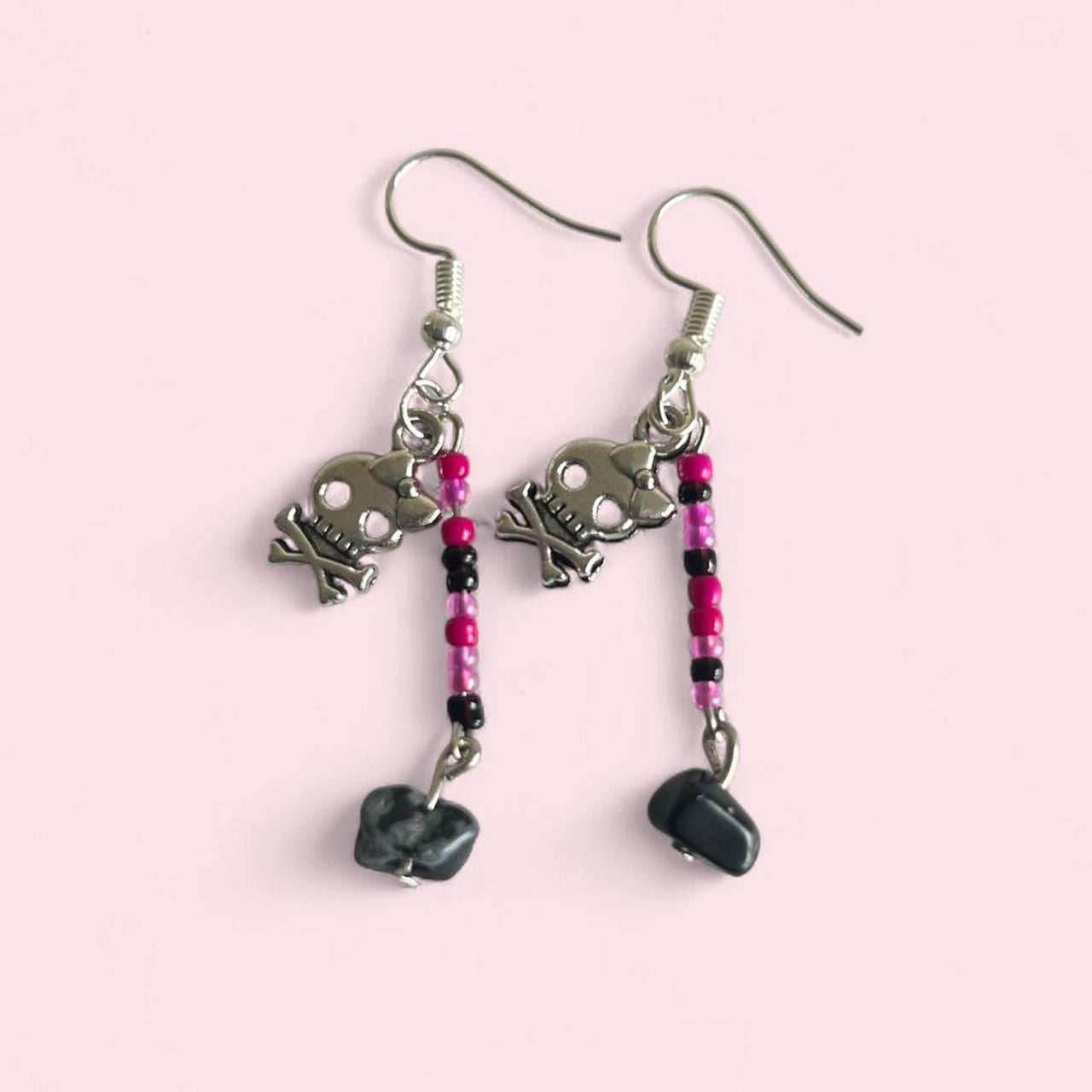Pink and black skull earrings  image 0