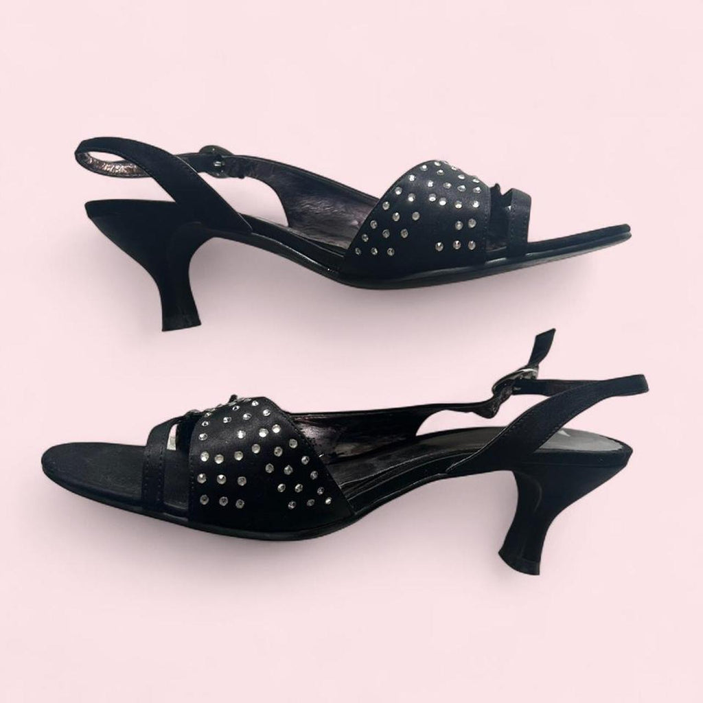 Black rhinestone kitten heels