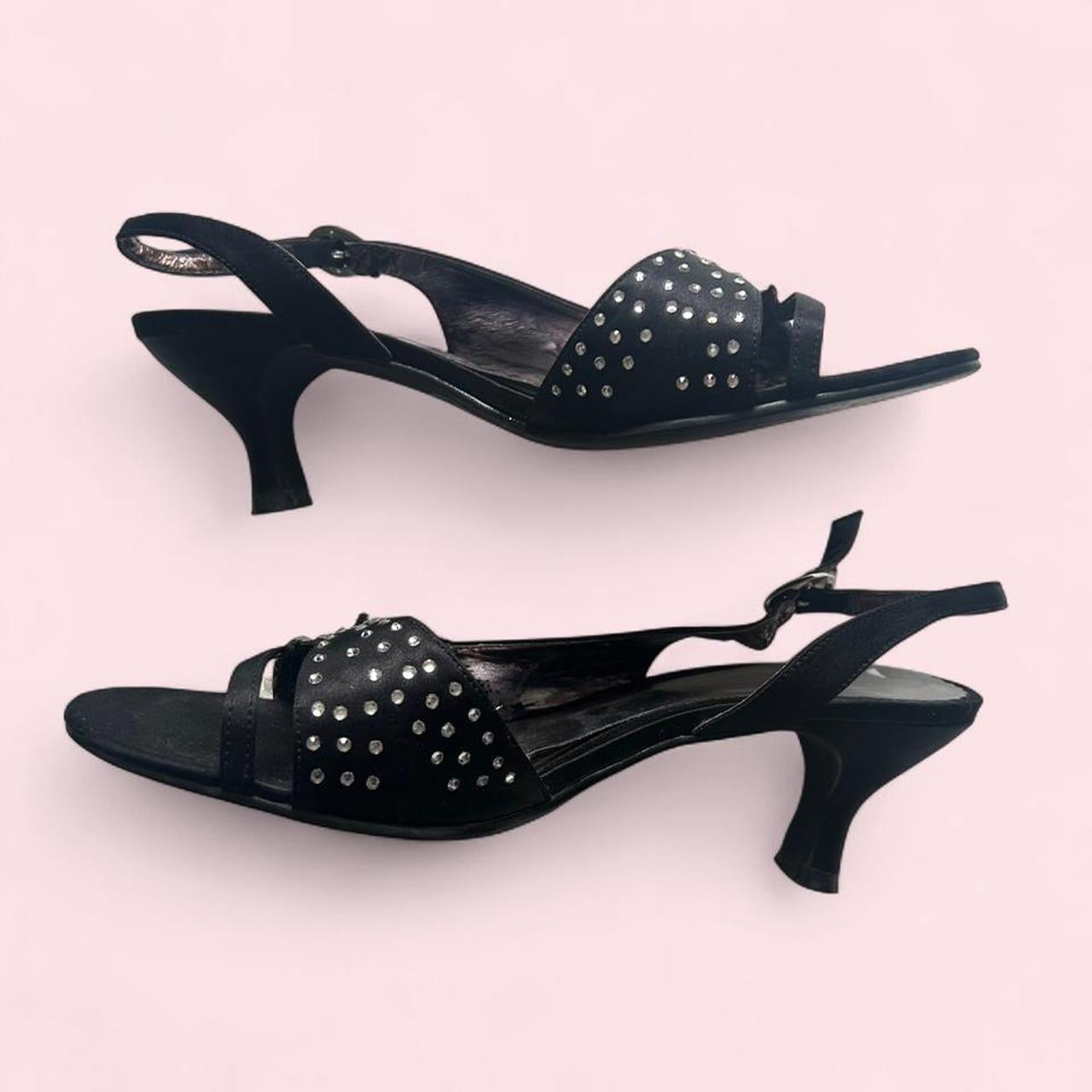 Black rhinestone kitten heels