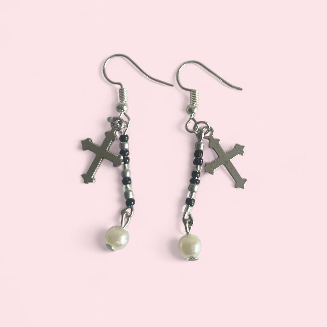 Black and white cross earrings  image 0