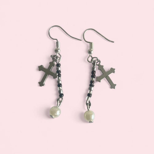 Black and white cross earrings  image 0