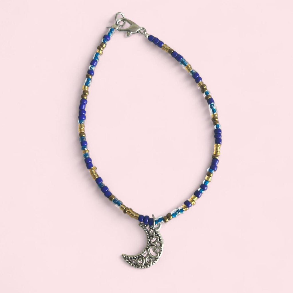 Blue and gold moon beaded bracelet image 0