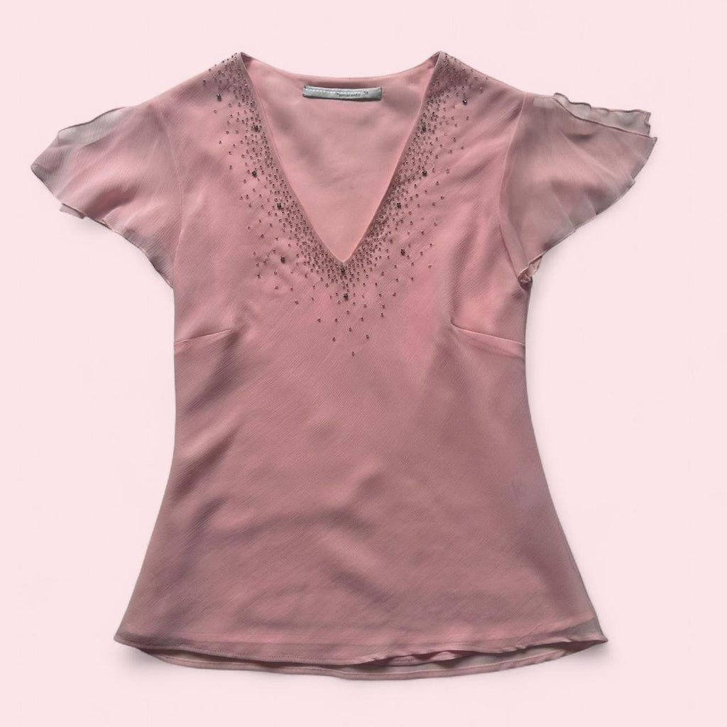 Pink v neck mesh top  image 1