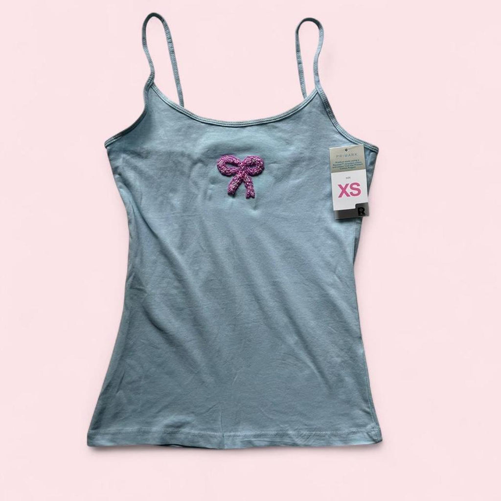 Blue embroidered bow cami
