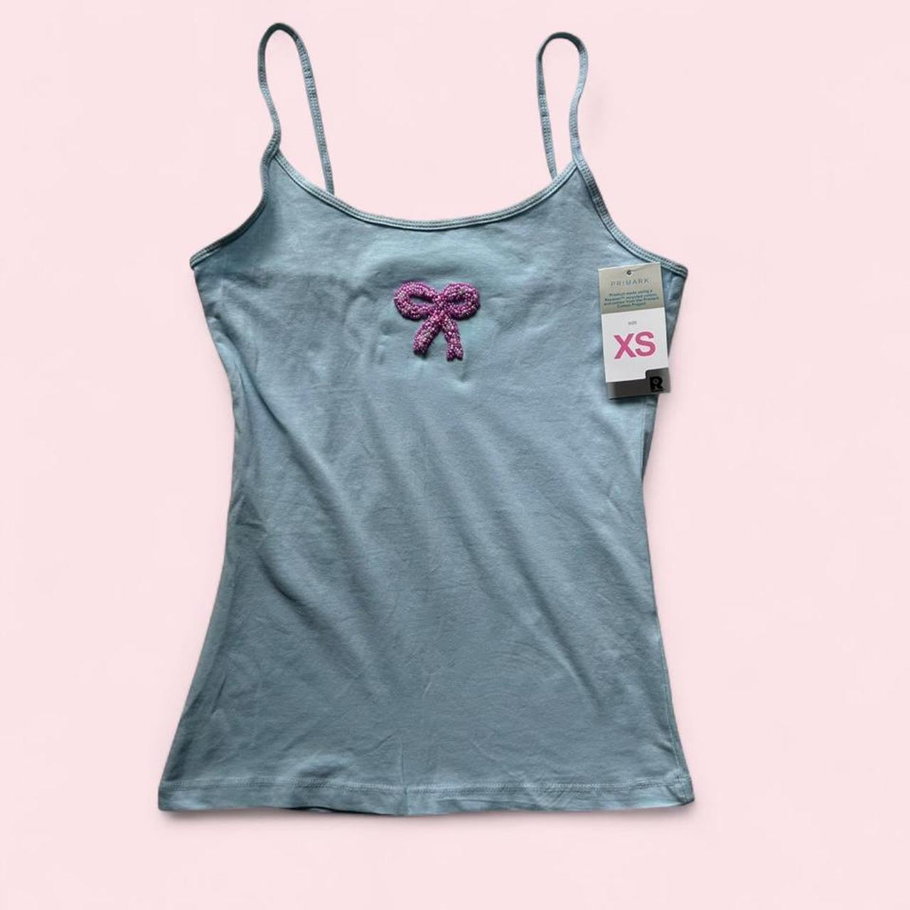 Blue embroidered bow cami