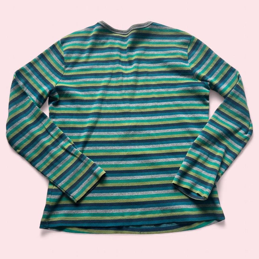 Green and blue striped top