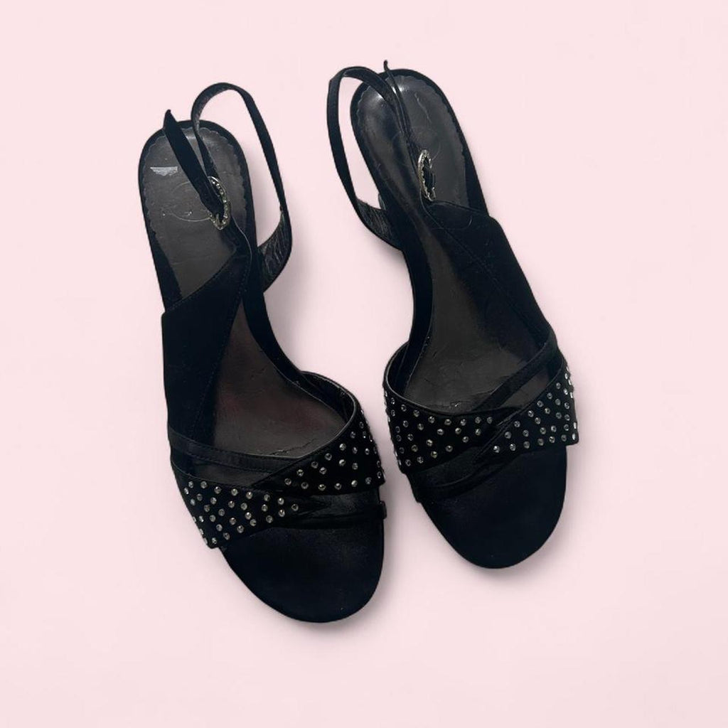 Black rhinestone kitten heels