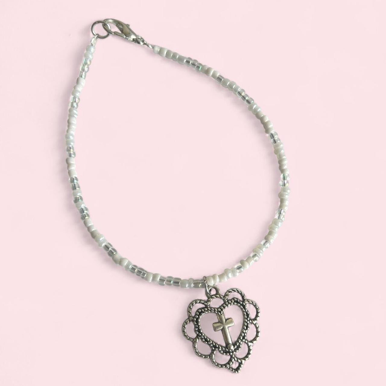 White cross  beaded bracelet image 0